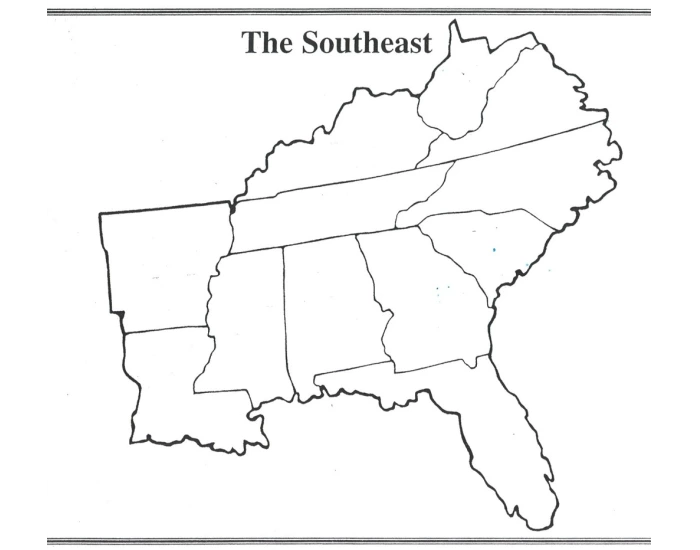 Southeast USA (States) — Printable Worksheet