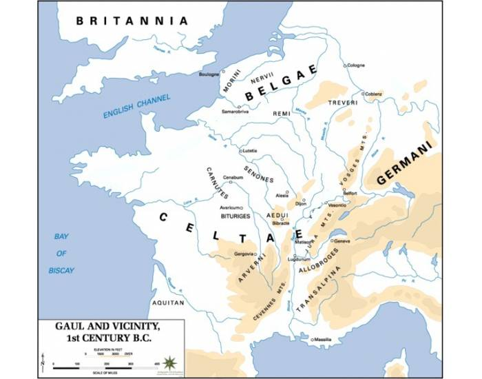 Keltische Stämme: Karte von Gallien 1. Jh v. Chr. — Printable Worksheet