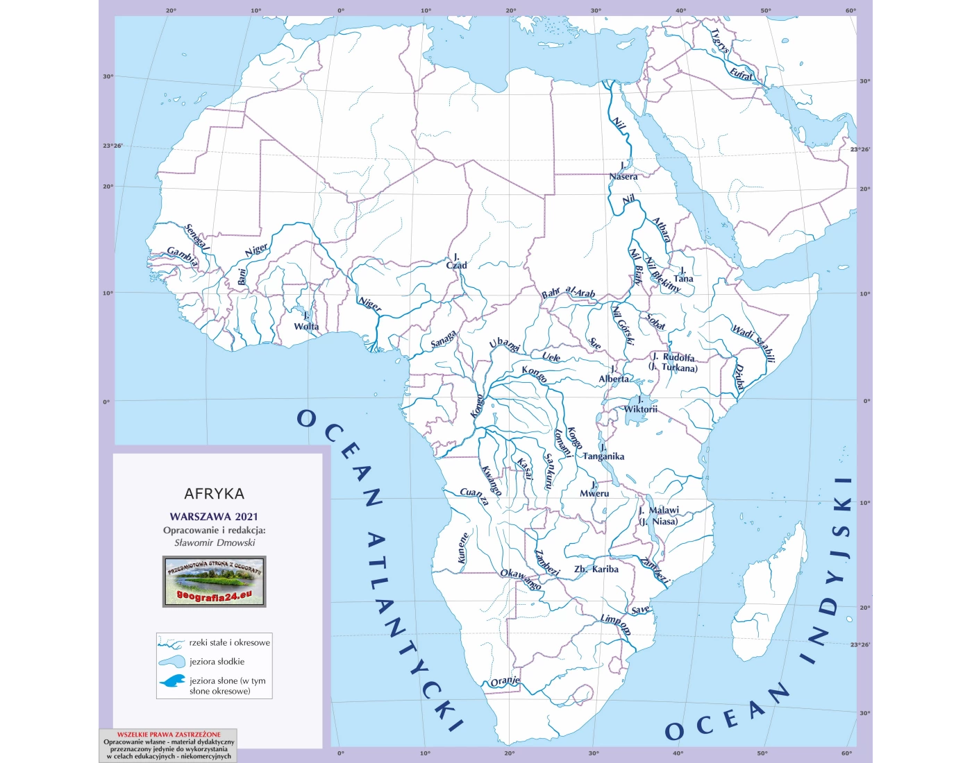 Mapa Konturowa Afryki Rzeki I Jeziora jeziora i rzeki Afryki — Printable Worksheet