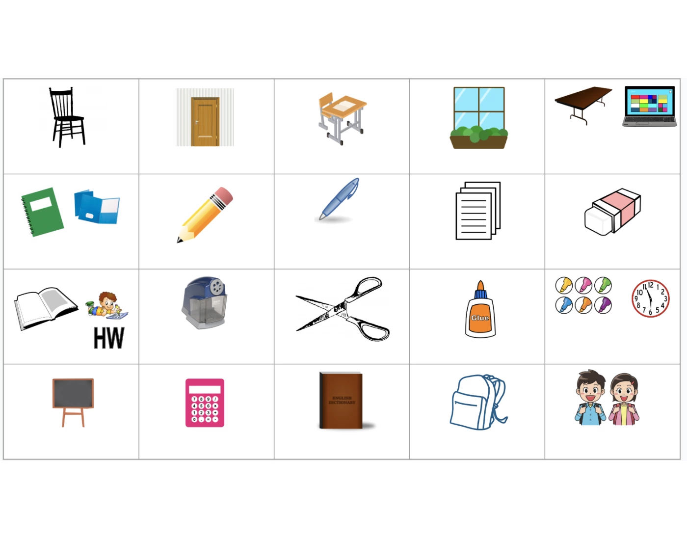 Class Objects Label - Spanish — Printable Worksheet