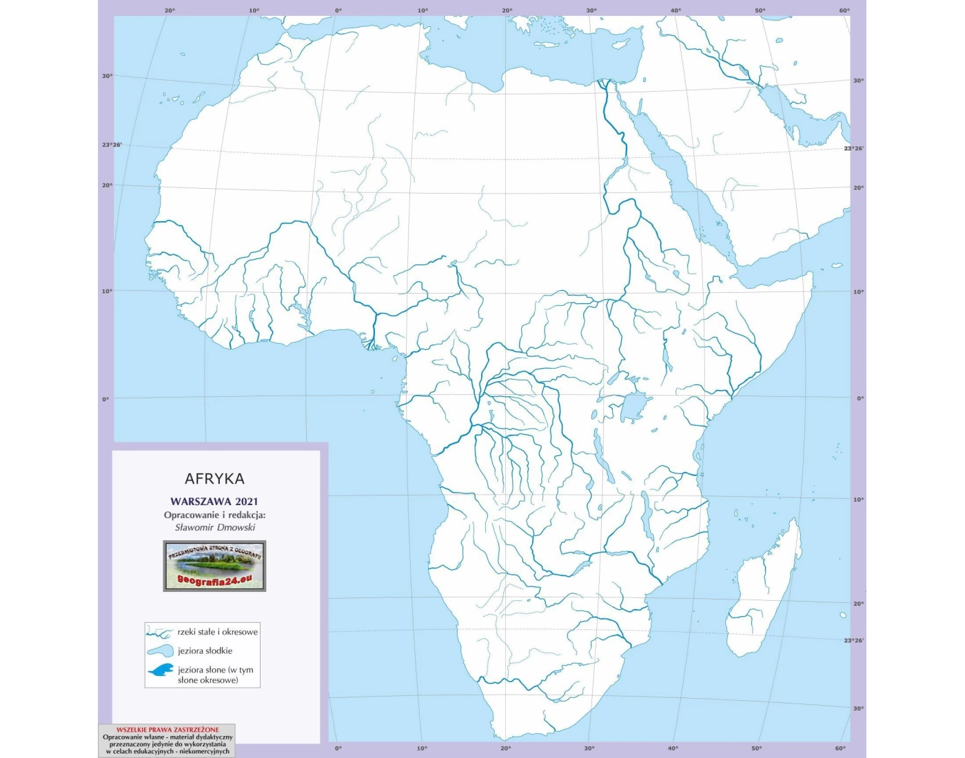 Mapa Konturowa Afryki Z Rzekami I Jeziorami Mapa Konturowa - Afryka — Printable Worksheet