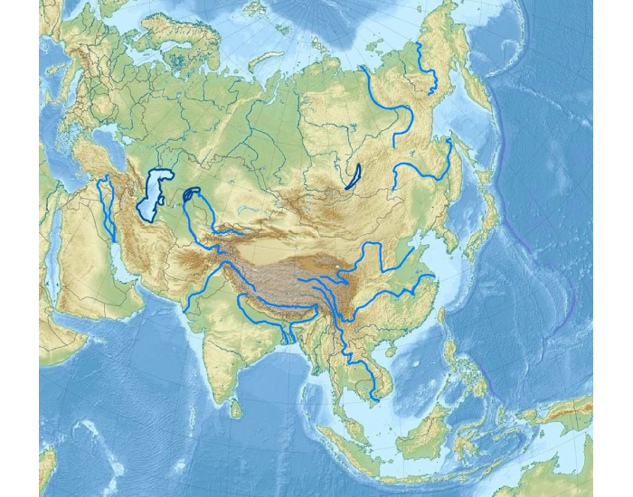 Azja mapa fizyczna rzeki jeziora morza zatoki — Printable Worksheet