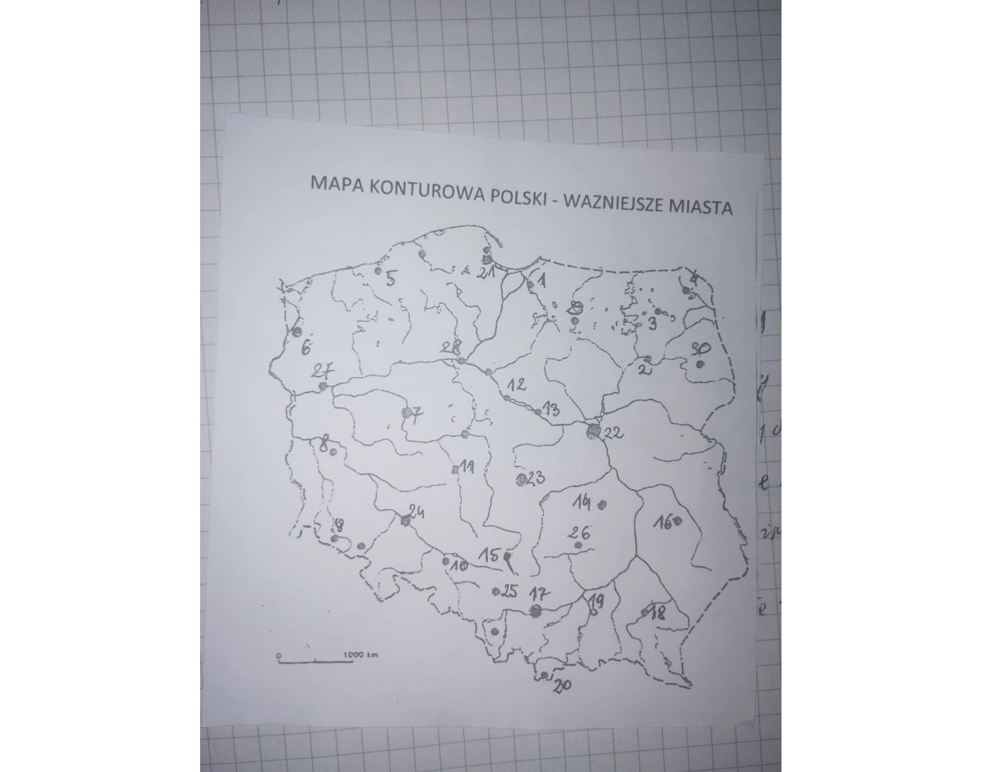 mapa konturowa polski - wazniejsze miasta — Printable Worksheet