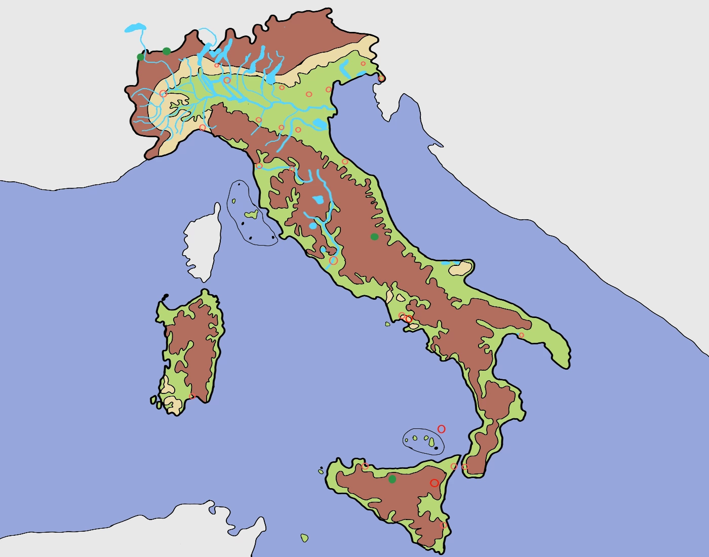 Italia, relief, orașe, râuri. Quiz