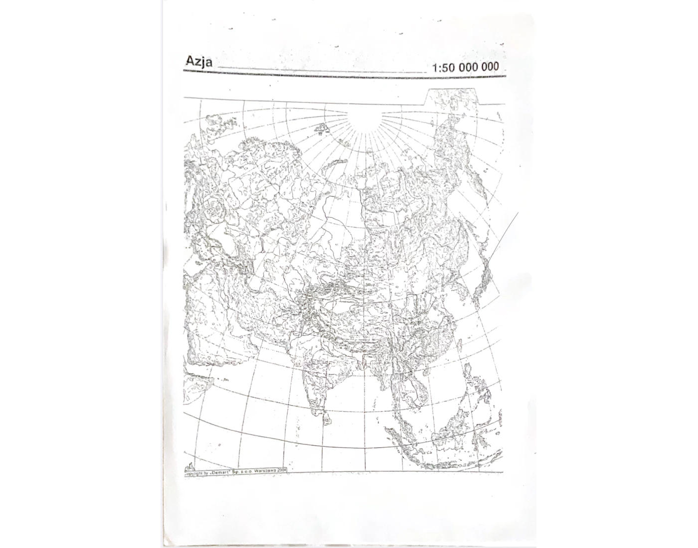 Geografia - mapa ogólnogeograficzna Azji — Printable Worksheet