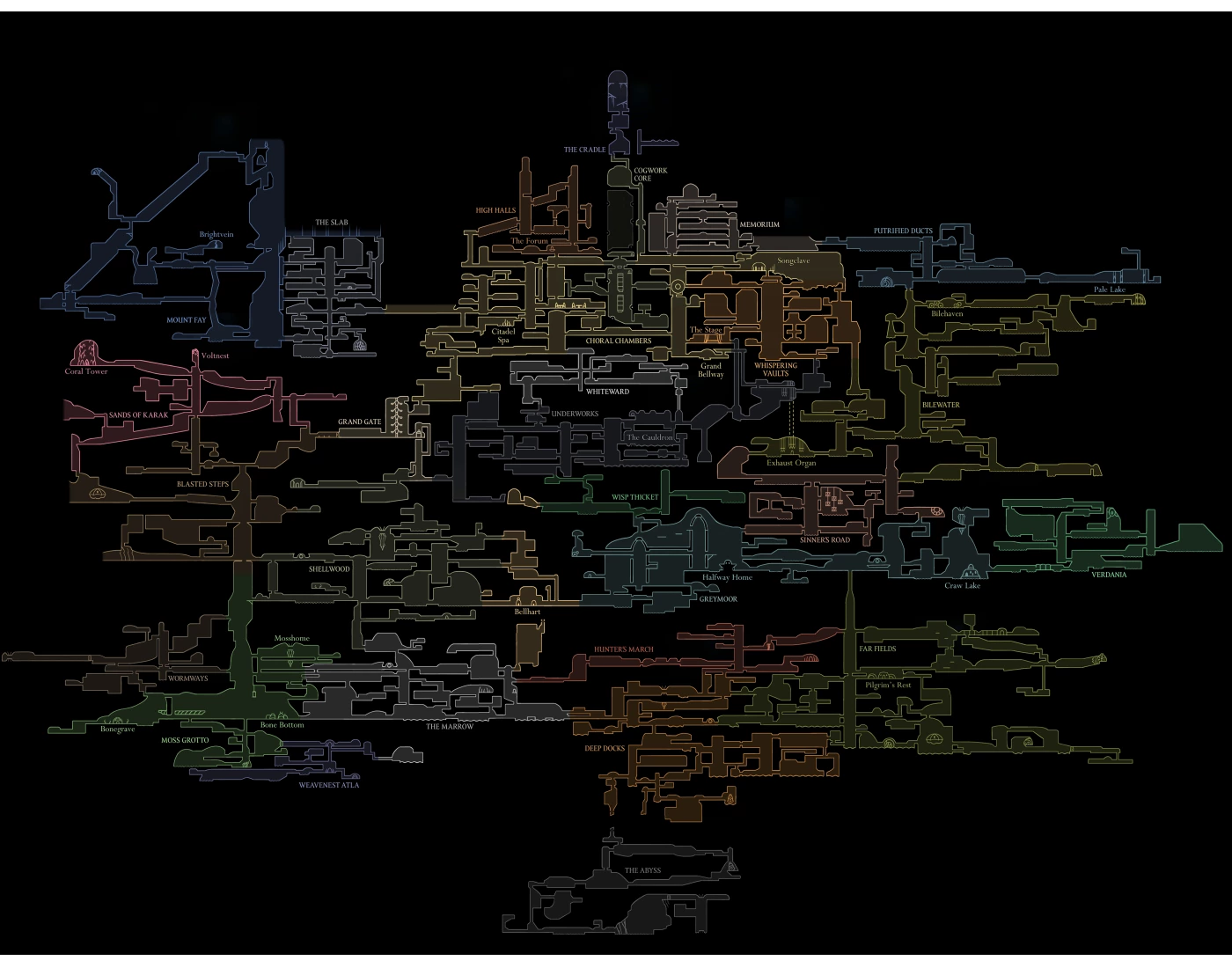Hollow Knight: Silksong - Full Map Labeling — Printable Worksheet
