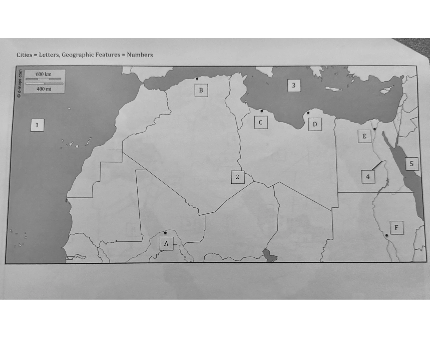 Free Printable Verse Map.pdf North Africa Cities and Geographic Features — Printable Worksheet