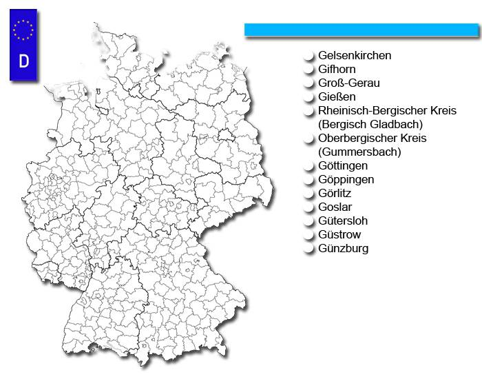 Germany 2 Letter Code German Licence Plate Identifiers (Double-Digits G) Quiz