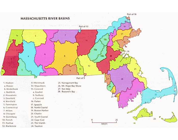 Massachusetts Rivers Outlined Watersheds of Massachusetts Quiz