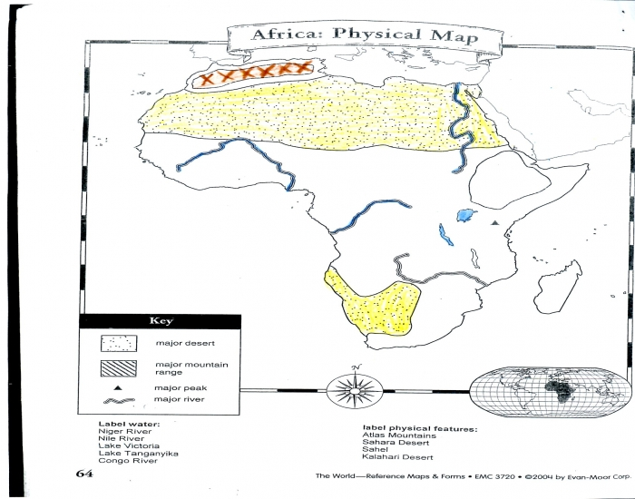 physical map of africa with rivers and mountains and deserts
