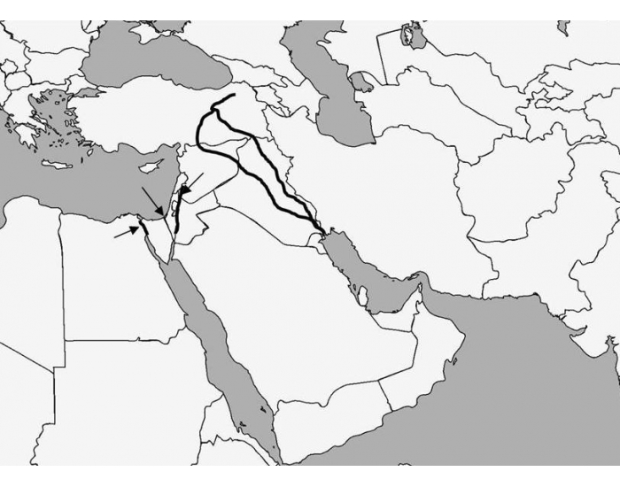 middle east map labeled with rivers