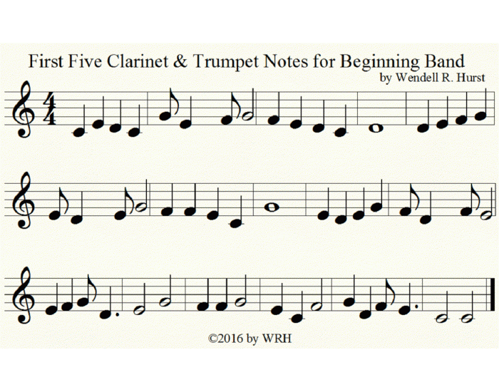 Trumpet First Notes 1st 5 Beginning Band Trumpet & Clarinet notes Quiz