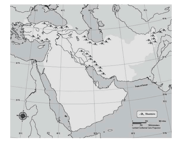 blank physical map of southwest asia