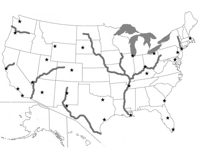 usa map with cities and rivers