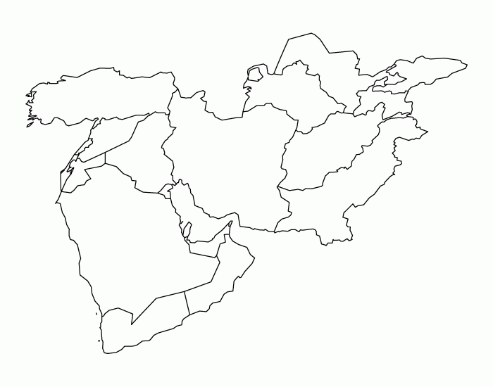 middle east map bodies of water