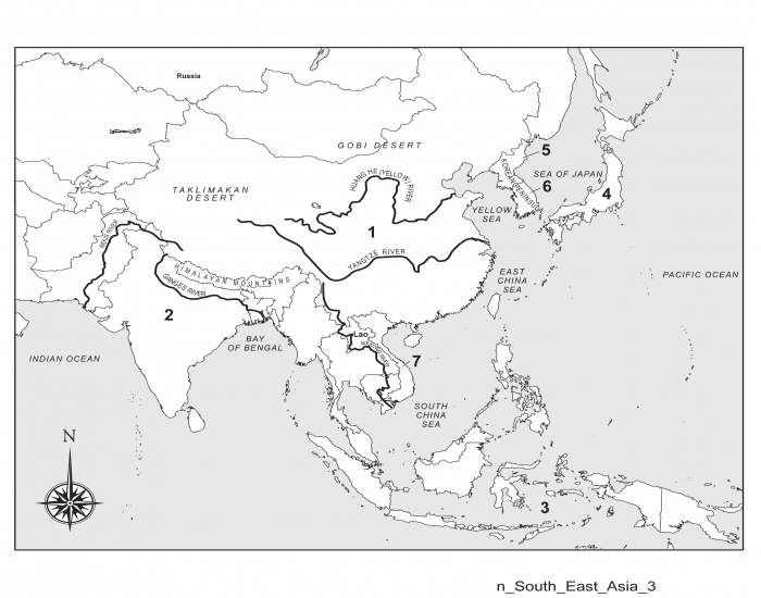 Southern and Eastern Asia political map — Printable Worksheet