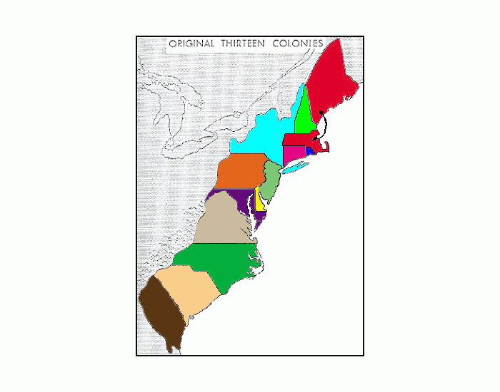 13 colonies map labeled