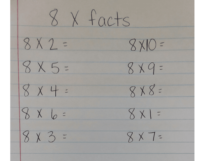 8 X Math 8 x facts Quiz