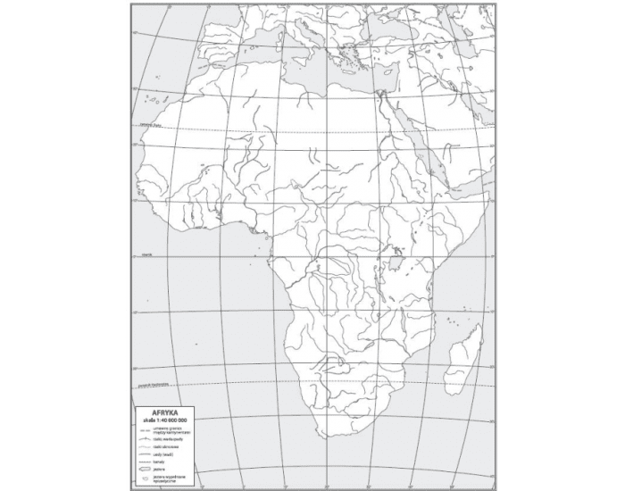 Mapa Konturowa Afryki Z Rzekami I Jeziorami Mapa konturowa Afryki — Printable Worksheet