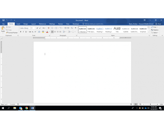 Microsoft Word Interface — Printable Worksheet