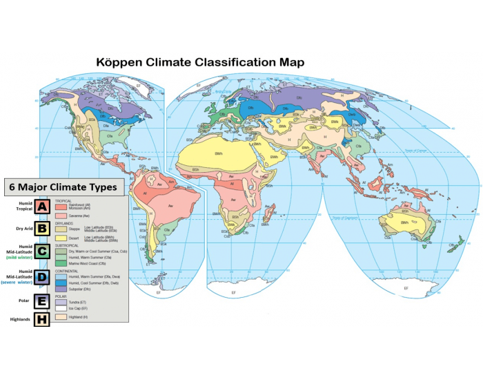 Climate Zone Model Köppen Climate Map - Find Primary Climate Zones — Printable Worksheet