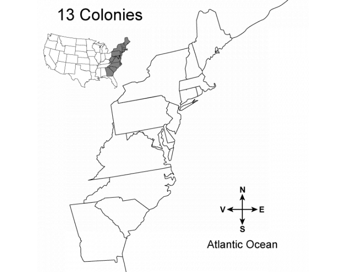 13 colonies blank map