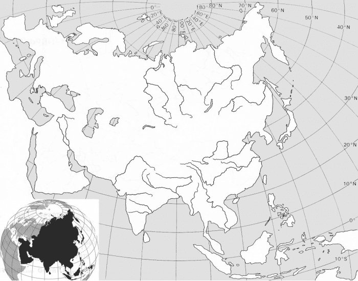 Ázia Slepá Mapa — Printable Worksheet