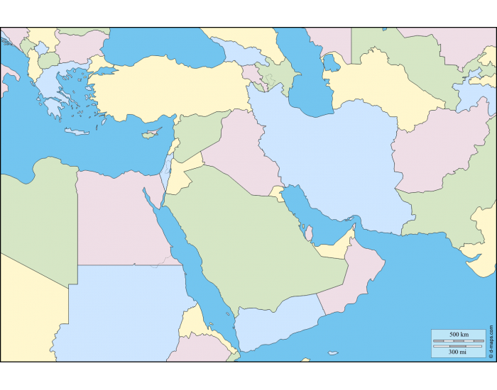 blank southwest asia physical map