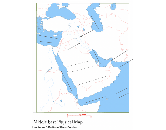 middle east map with landforms