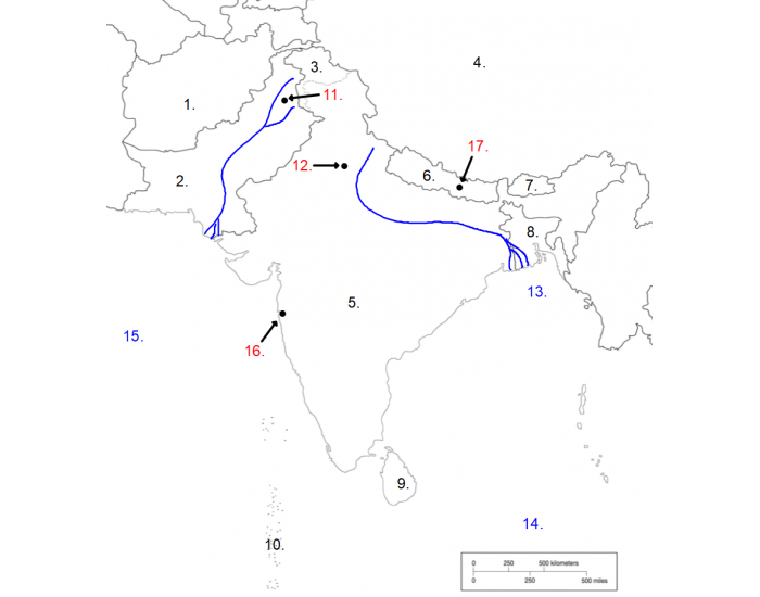 Indian Subcontinent Map — Printable Worksheet