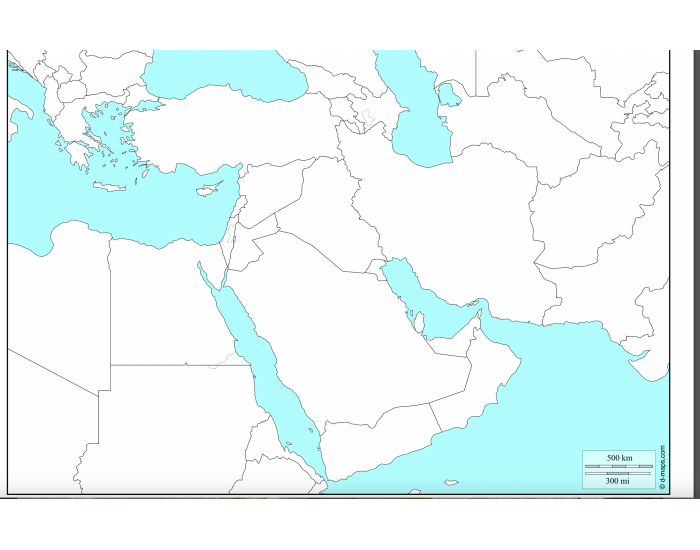 Countries of Southwest Asia Political Feature map Quiz