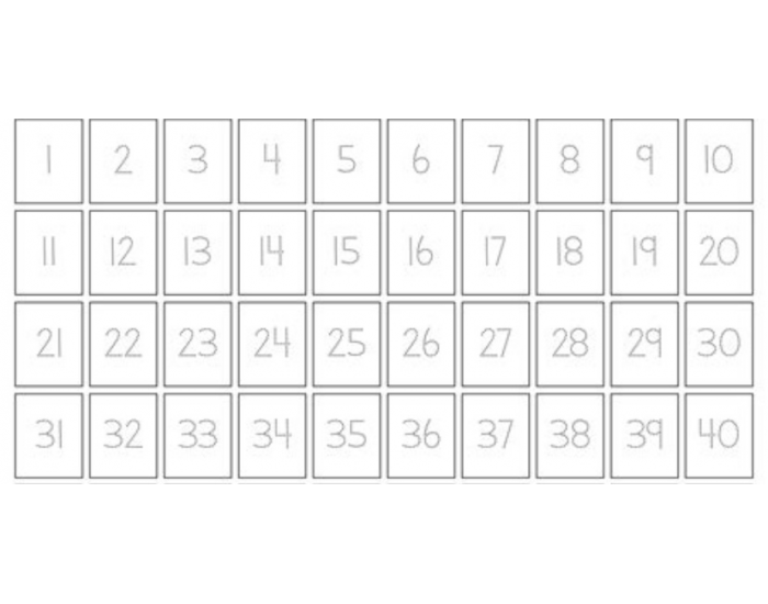Number words 1-40 — Printable Worksheet