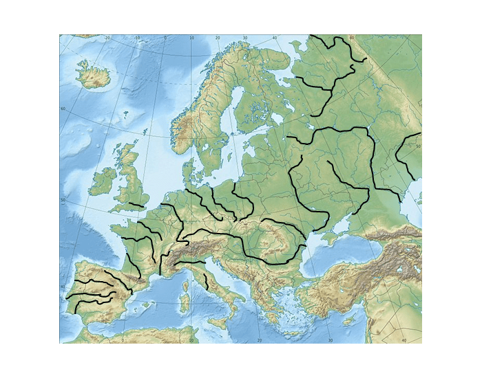 Mapa Riek Vodstvo Európy - 15 riek Quiz