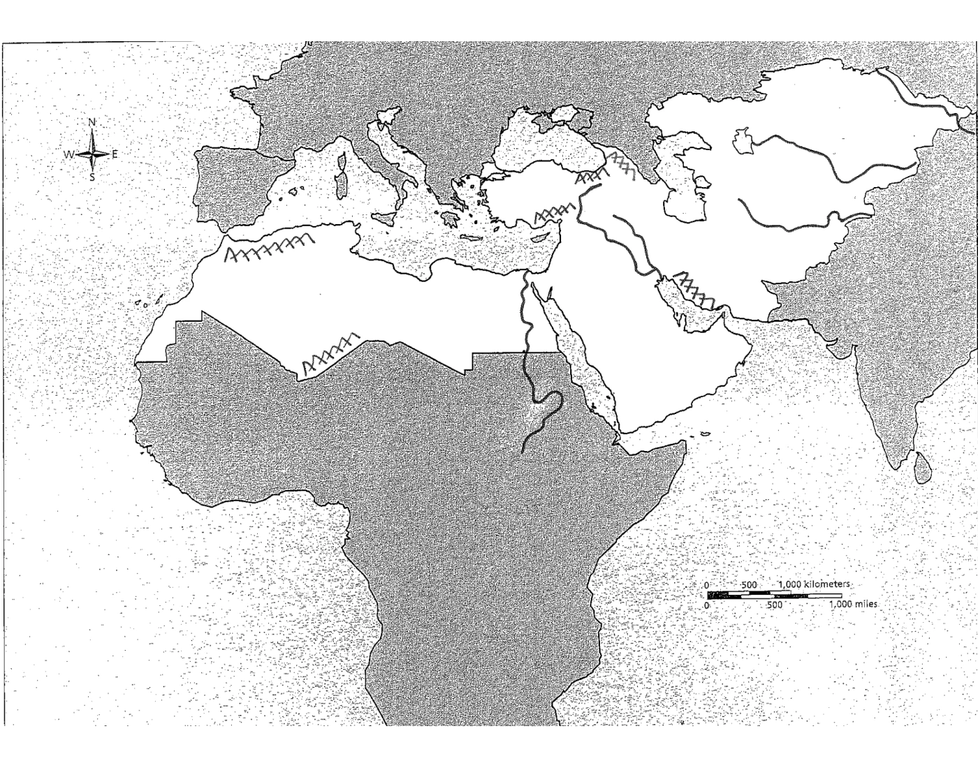 Physical Middle East Map Printable Worksheet