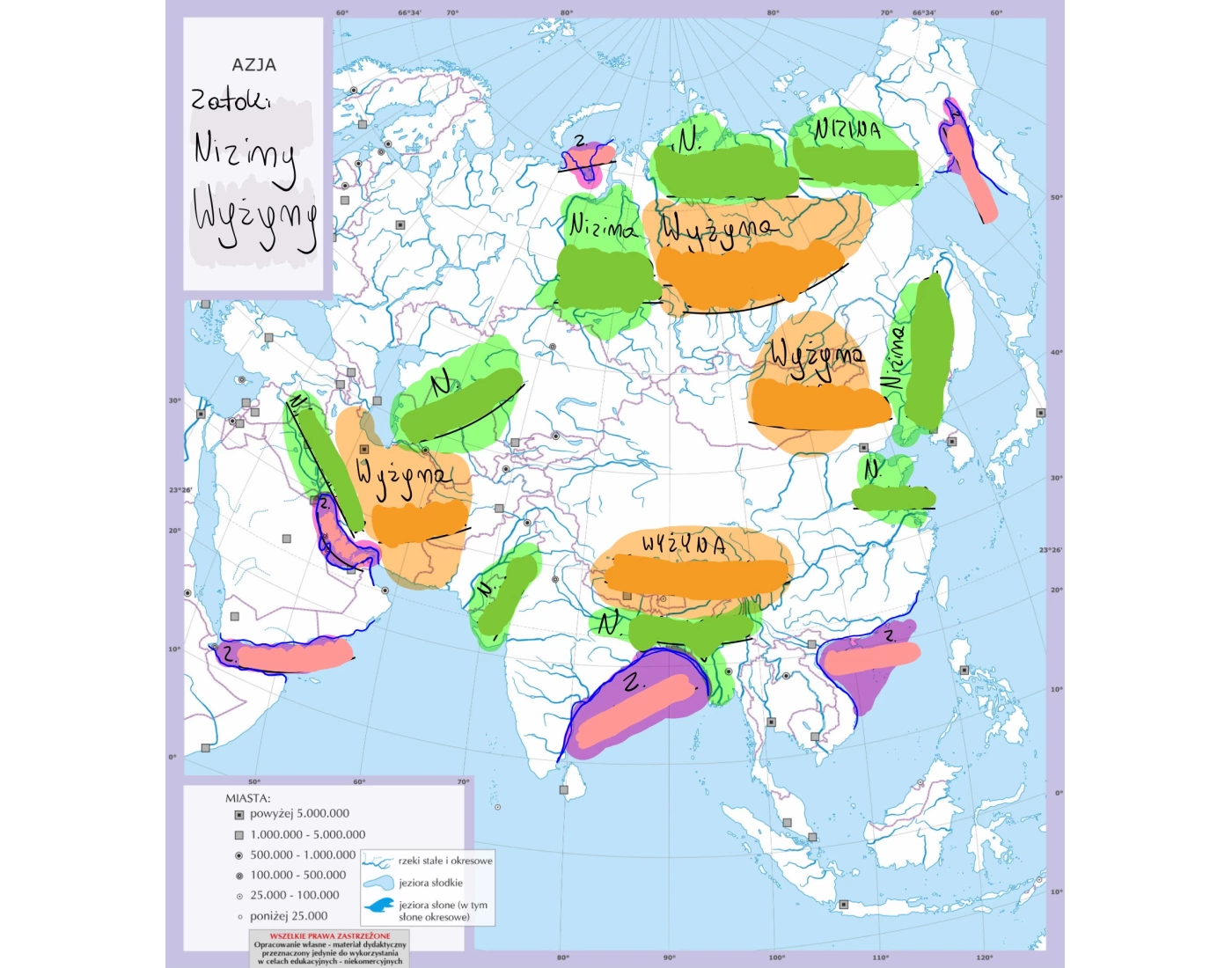 Mapa Azji Wyzyny Niziny Gory