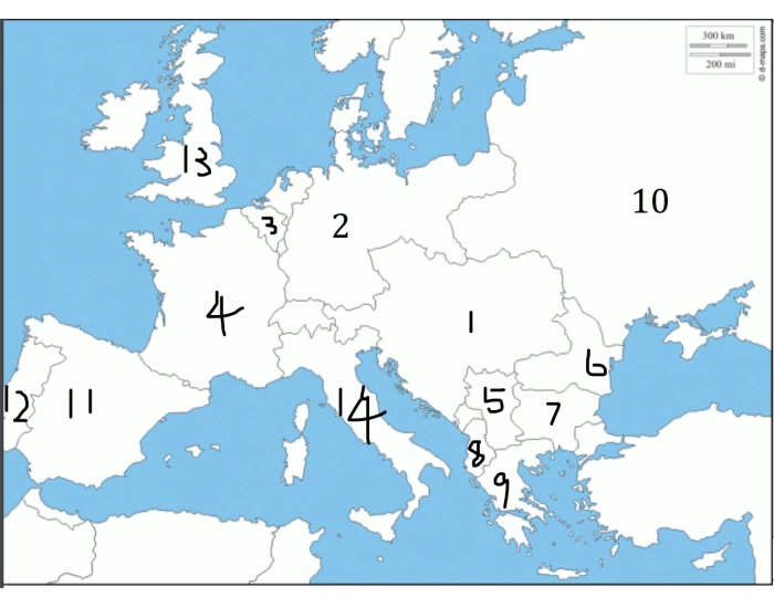 Map of European Countries during WW1 Quiz