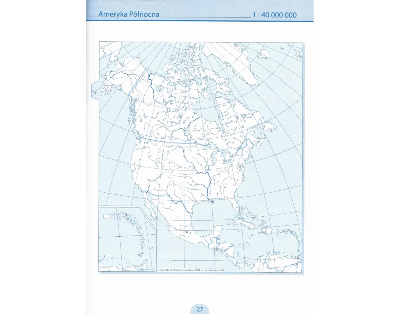 Ameryka Północna Mapa szkoła — Printable Worksheet