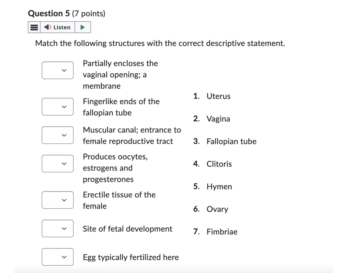female reproductive system written Quiz