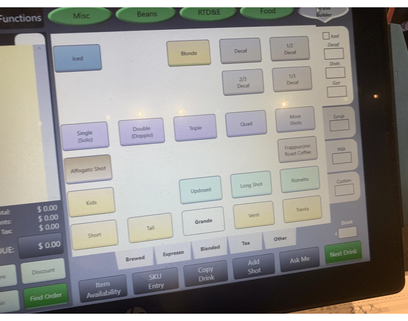 Starbucks Register Size/Shots Quiz