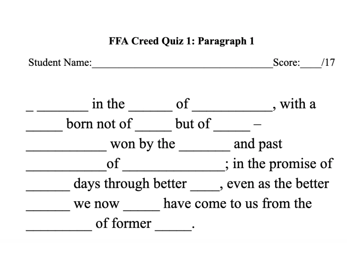 FFA Creed Paragraph 1 Quiz 1