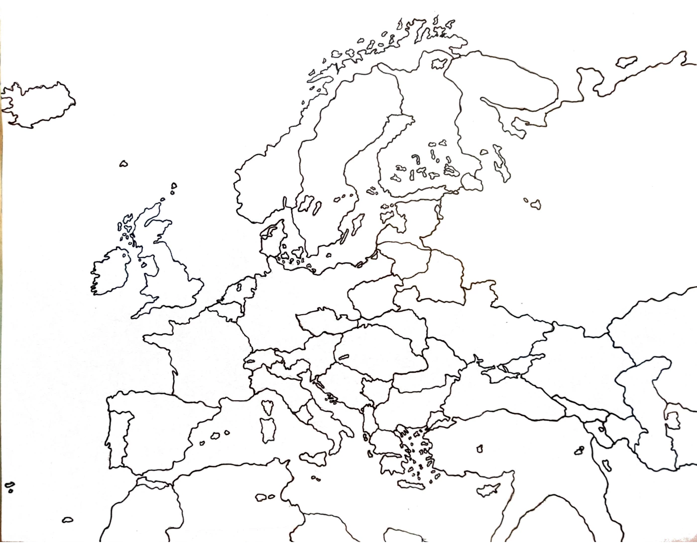 Slepa mapa Europy-moria,zalivy,prielivy,ostrovy,po — Printable Worksheet