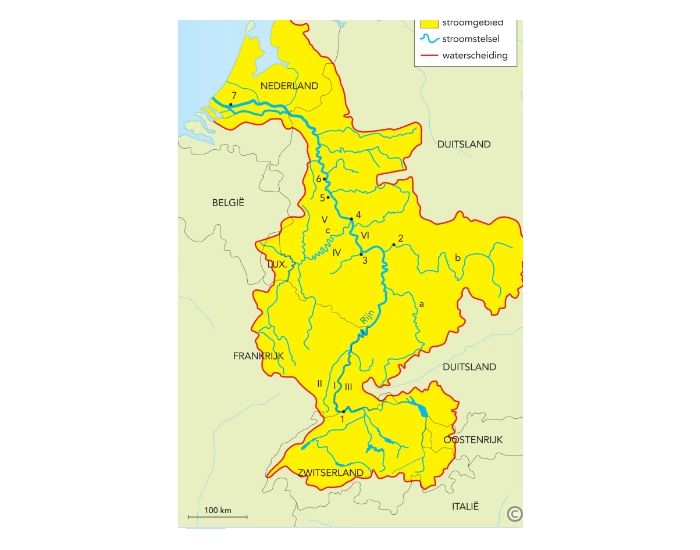 Rijn Map De Geo H2.3 het stroomgebied van de rijn topo Quiz