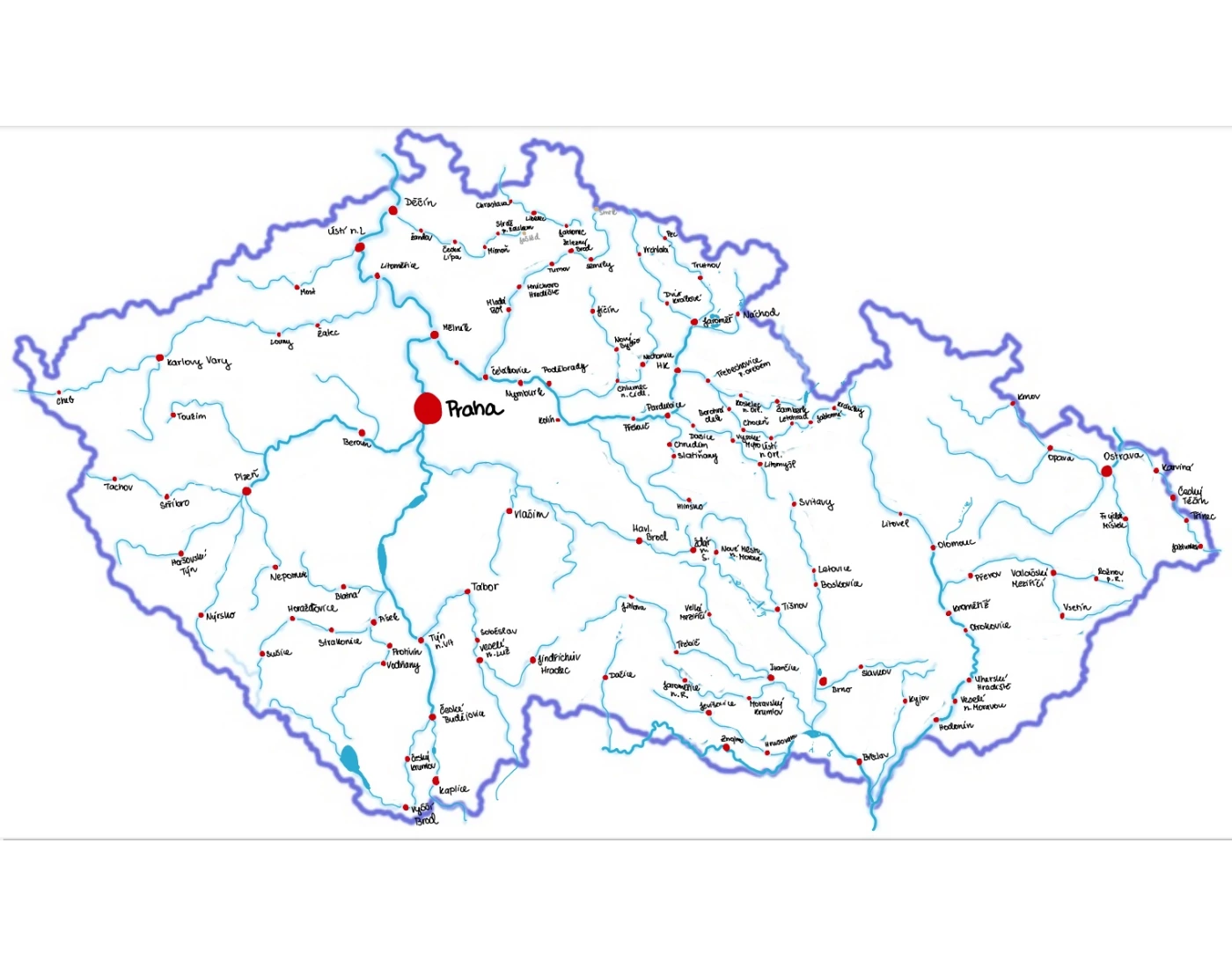 Slepá mapa Česka - řeky Quiz