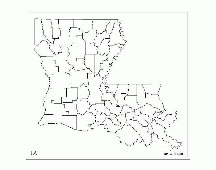 Louisiana Parishes Blank Outline Map Poster